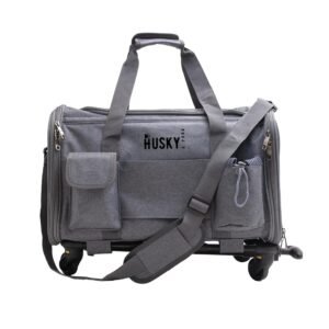 Husky & Purr Cat Bag Carrier with Trolley | Soft-Sided Collapsible Pet Carrier | Airline Approved Pet Dog Carrier | Pet Bags for Dogs, Cats, Kittens or Puppies | Anti-Scratch Pet Travel Bag